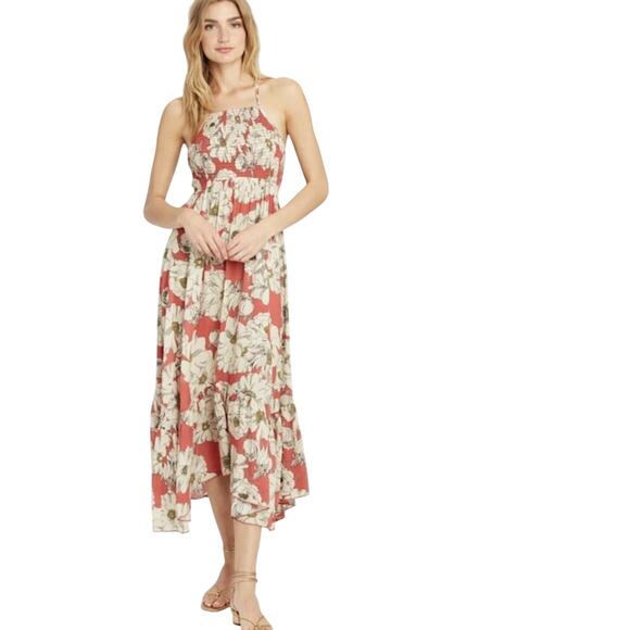 Free People Red and Cream Floral Midi Dress - Picture 7 of 8